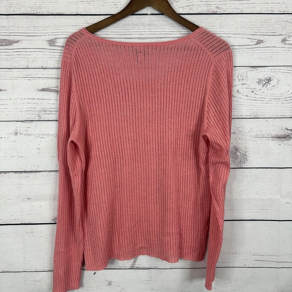 Eileen Fisher Sweater Womens Large Pink Cotton Light‎ Weight Open Knit Pull Over - Picture 4 of 11